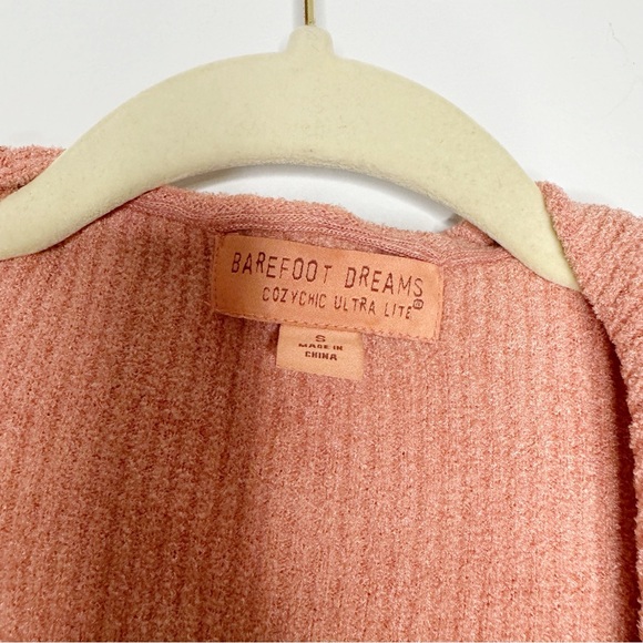 Barefoot Dreams CozyChic Ultra Lite Hooded Cardi Coral Pink Small - Picture 3 of 6